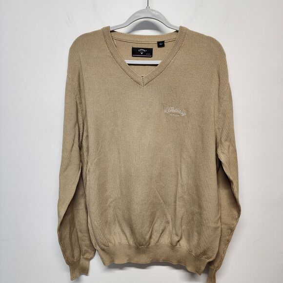 Callaway Sport Jumper Sweater Mens XL Brown V-Neck Golf Cotton Embroidered Logo - Picture 1 of 10